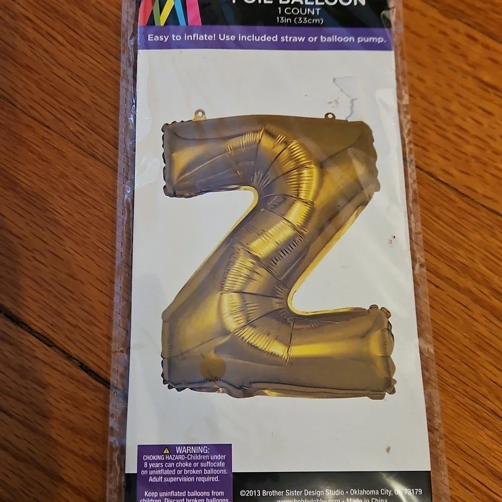 Gold Foil Balloon - Letter Z, NWT